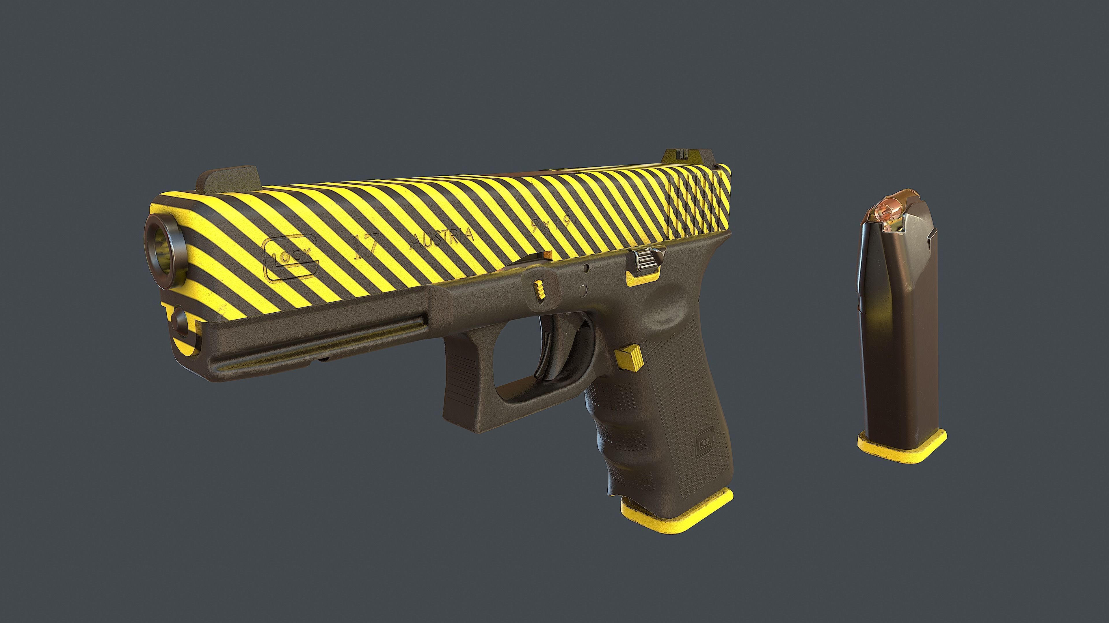 3D model Yellow Glock 17 with magazine CGTrader