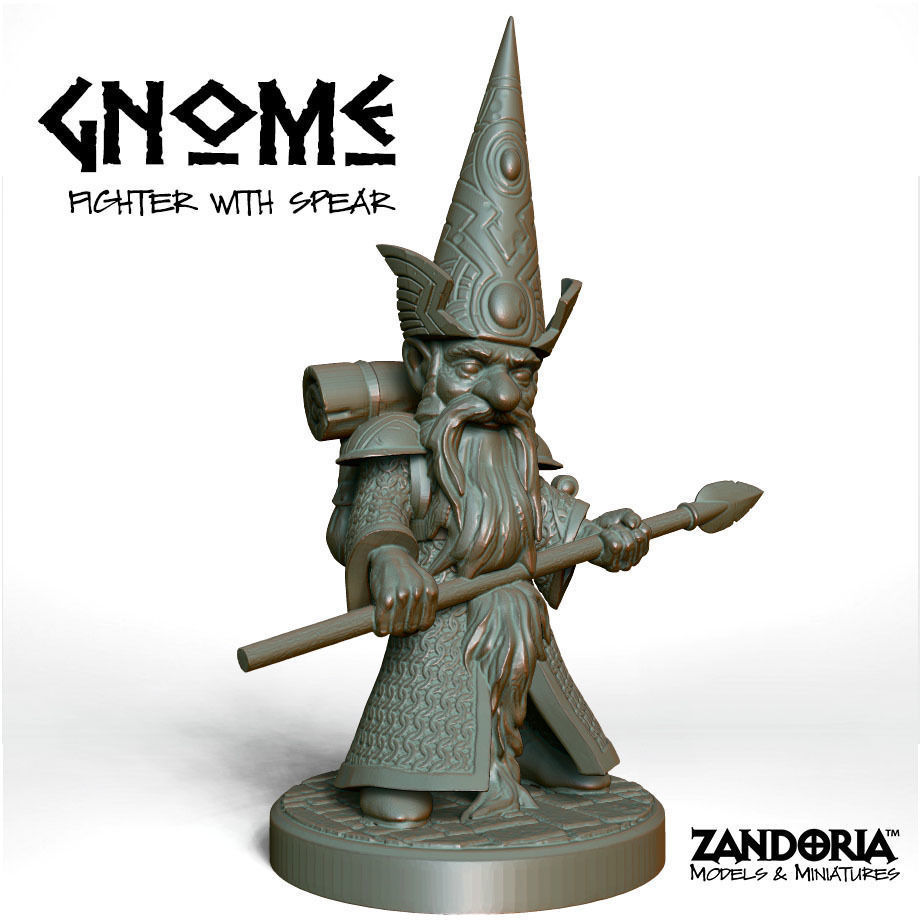 Gnome Fighter with Spear 3D printable model | CGTrader
