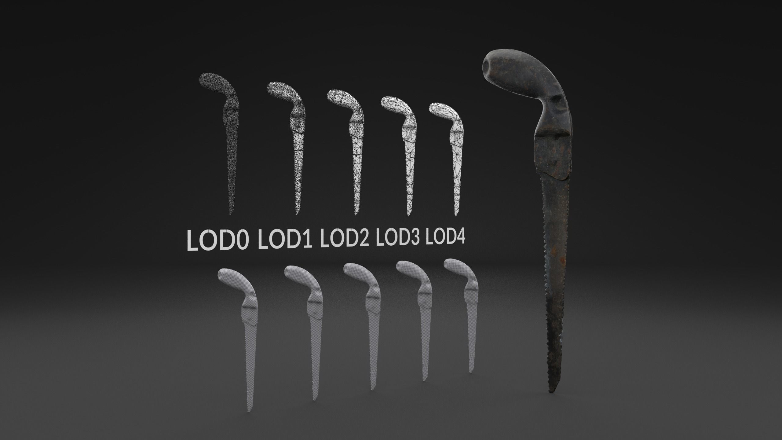 Scanned Hacksaw LOW POLY LODs