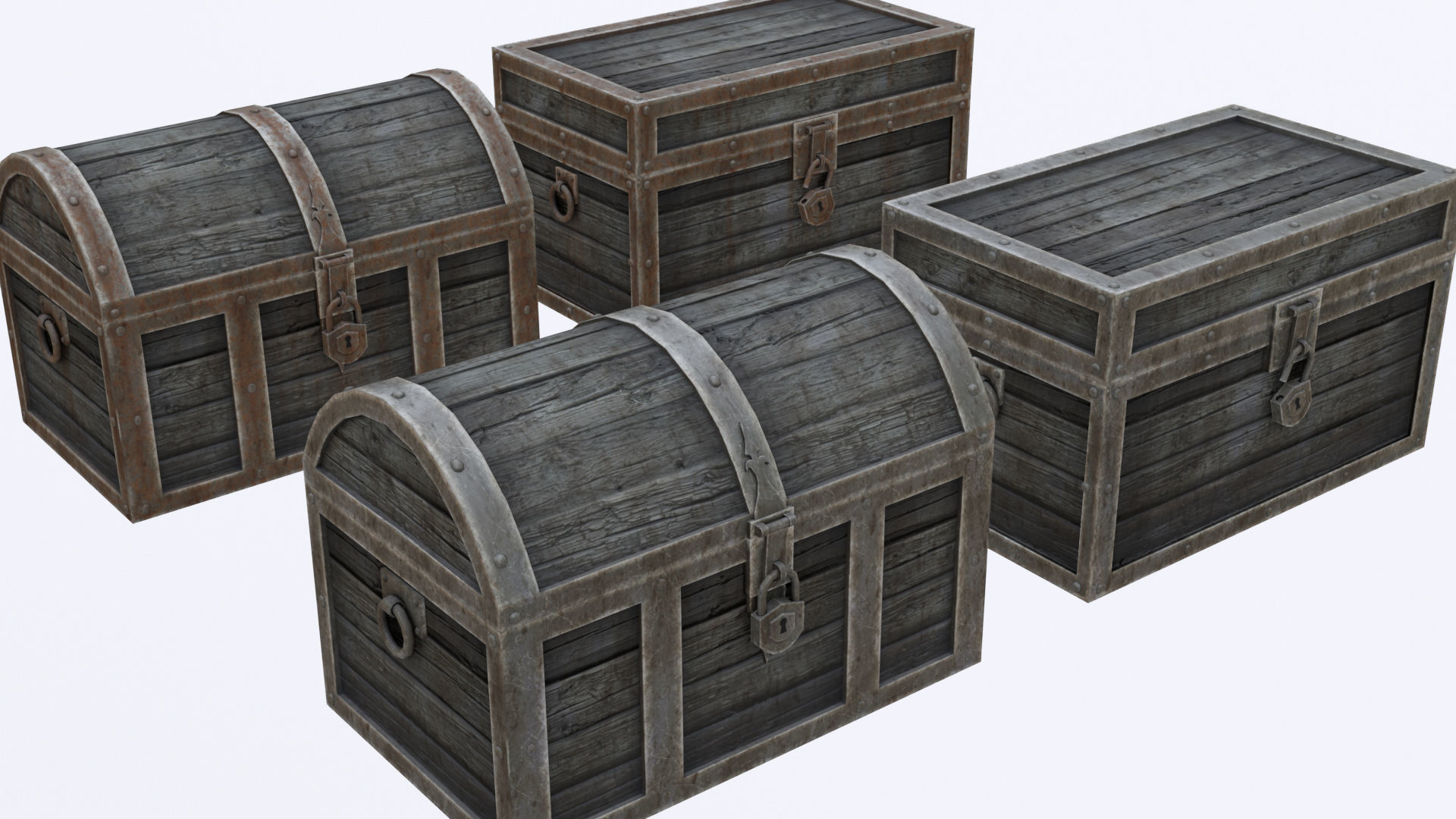 3D model Low Poly Antique Chests With PBR Materials and 2 Skins VR / AR