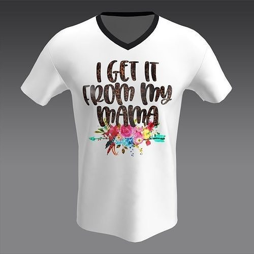 White T-Shirt Special for mama With Flower Print Low-poly 3D model