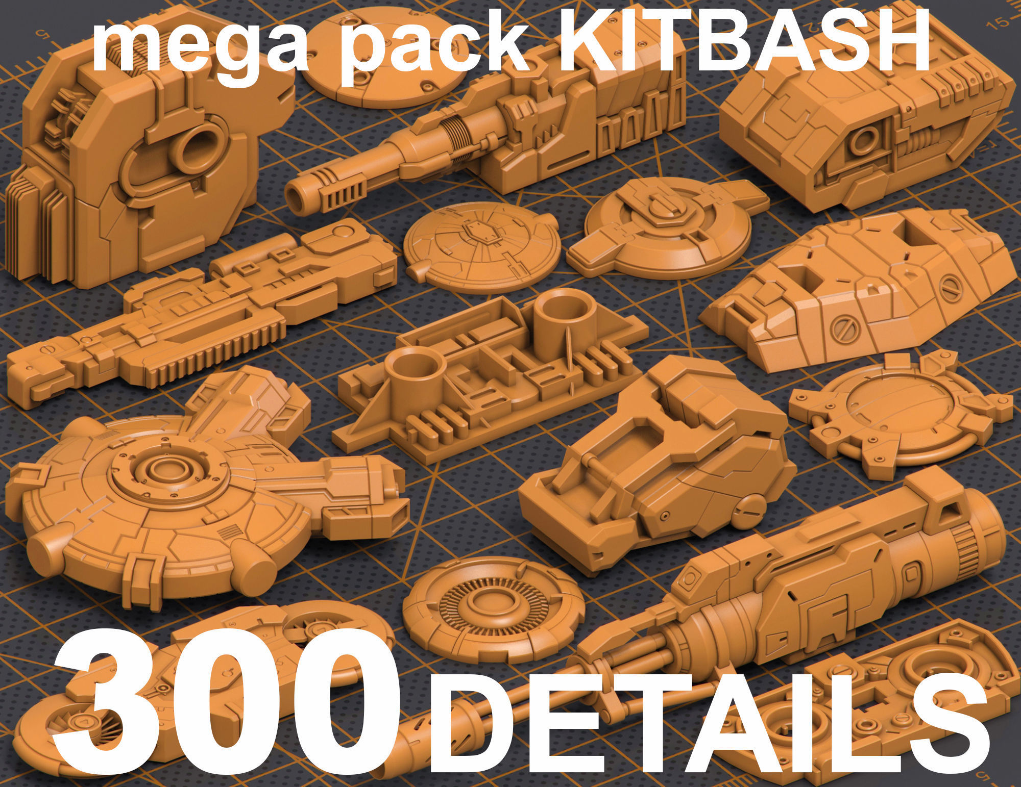 Mega Pack Hard Surface Kitbash 300 DETAILS