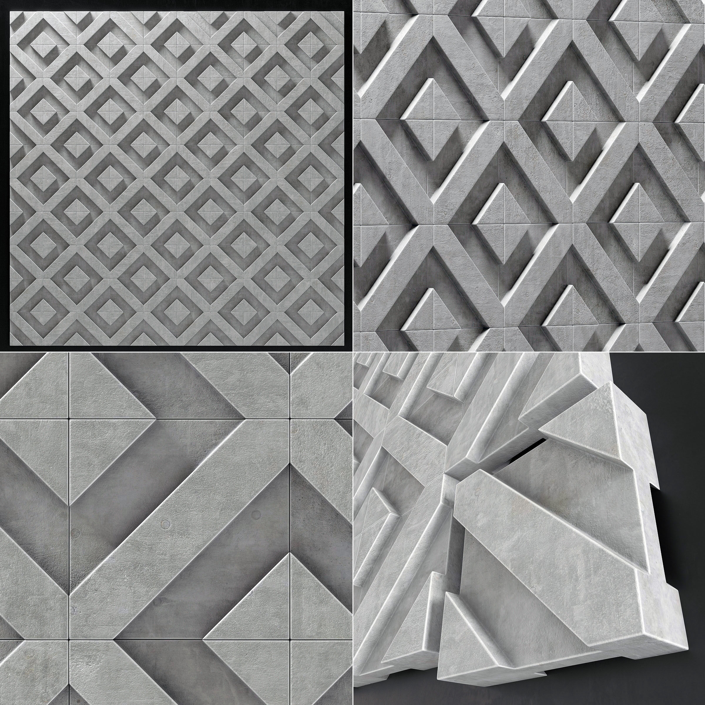 3D Wall decor concrete tile line Big n2 CGTrader