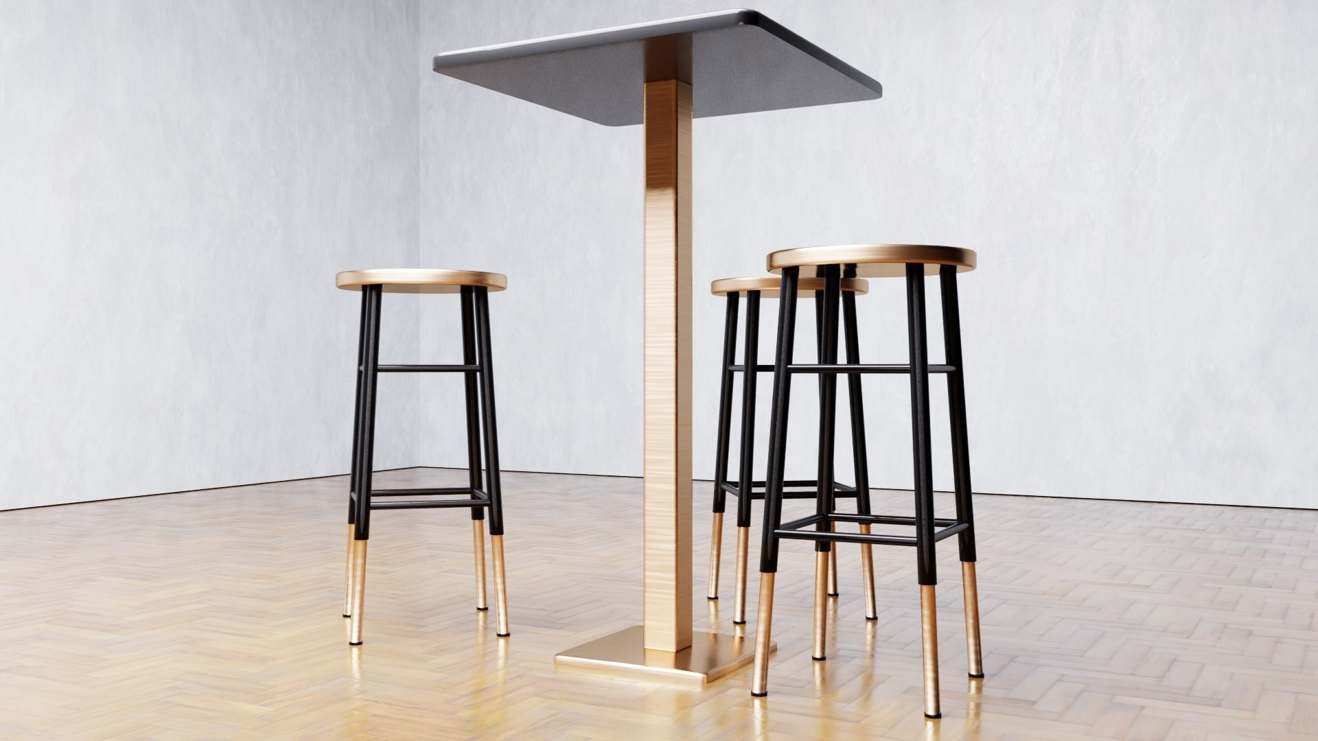 3D model Bar Table Chairs Stools Barstool Game Ready