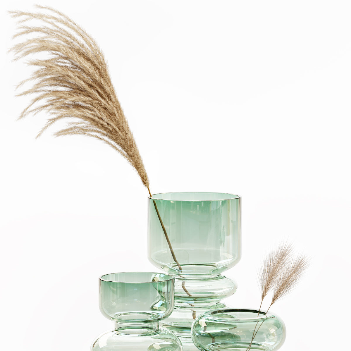 HM glass vases with dried flower pampas grass 3D model CGTrader