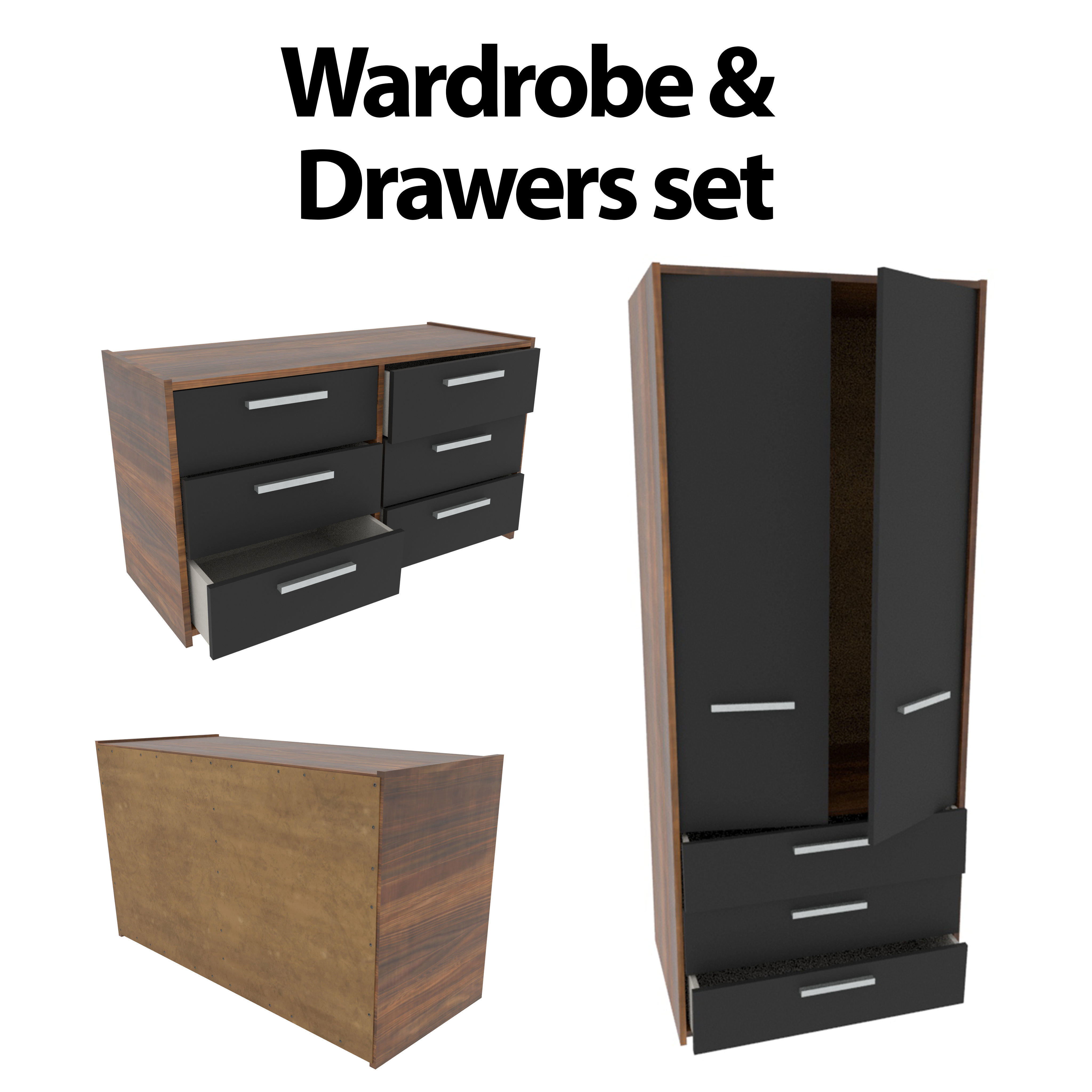 Wardrobe and Drawers TV Stand Set 3D Model gameready