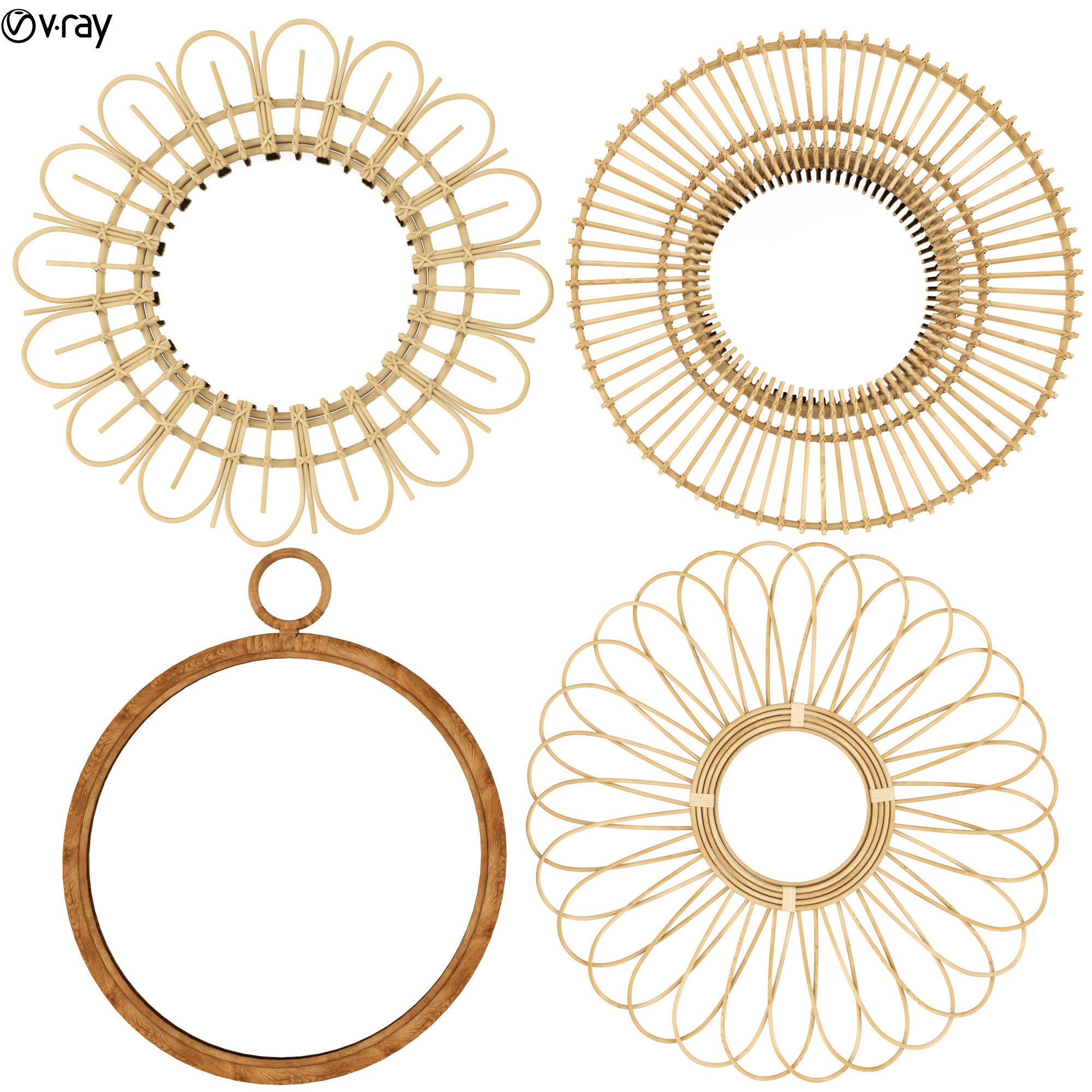 Mirror Rattan Set 3 3D model MAX OBJ