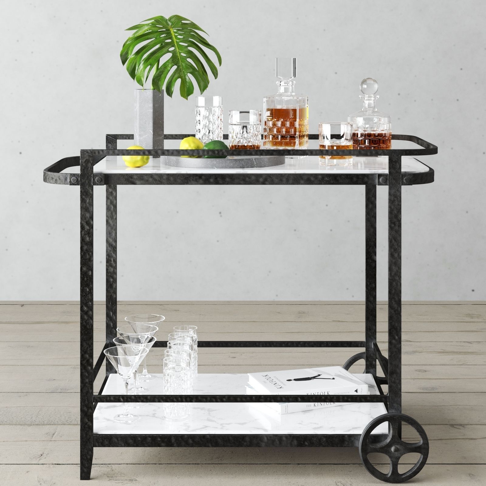 Restoration Hardware Hammered Iron Bar Cart 3D model CGTrader