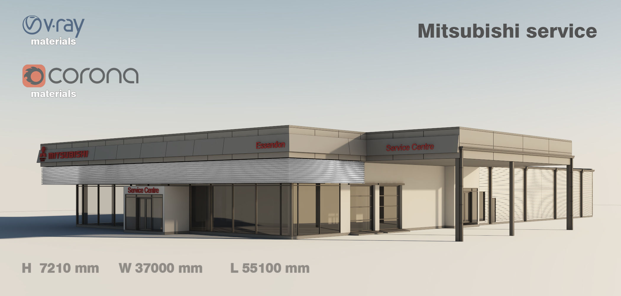 Mitsubishi service building 3D model | CGTrader