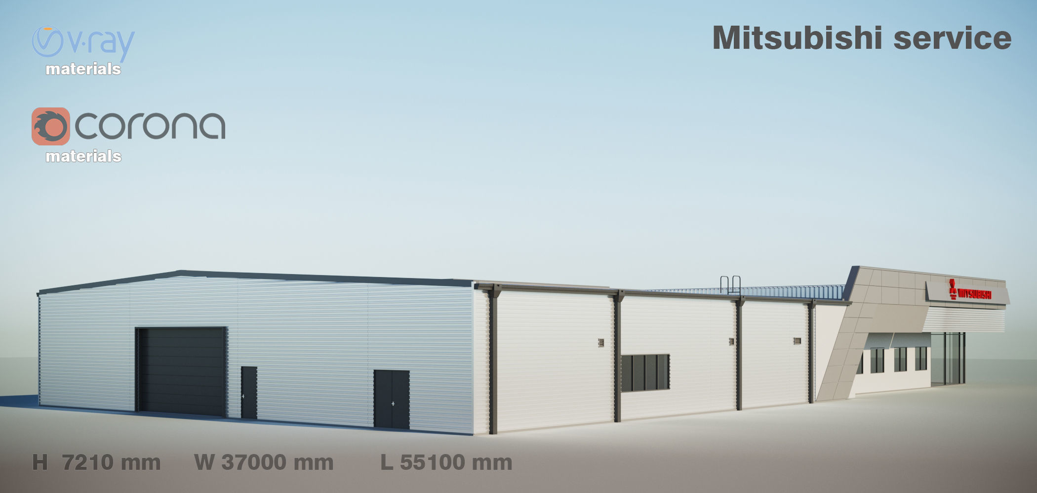 Mitsubishi service building 3D model | CGTrader