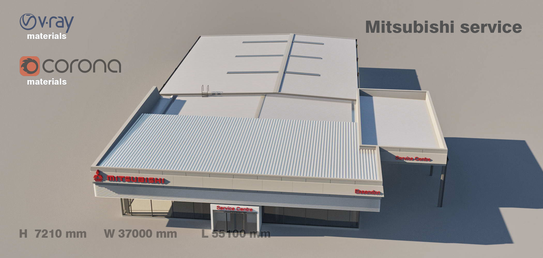 Mitsubishi service building 3D model | CGTrader