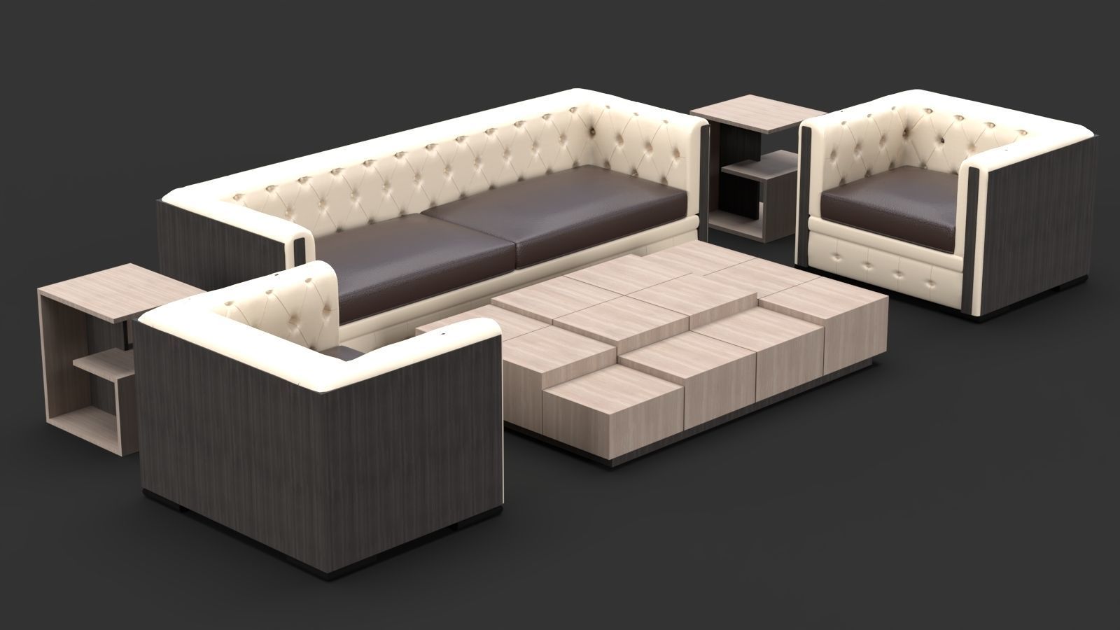 Tufted Sofa Set 3D model OBJ 3DS FBX STL DAE DWG