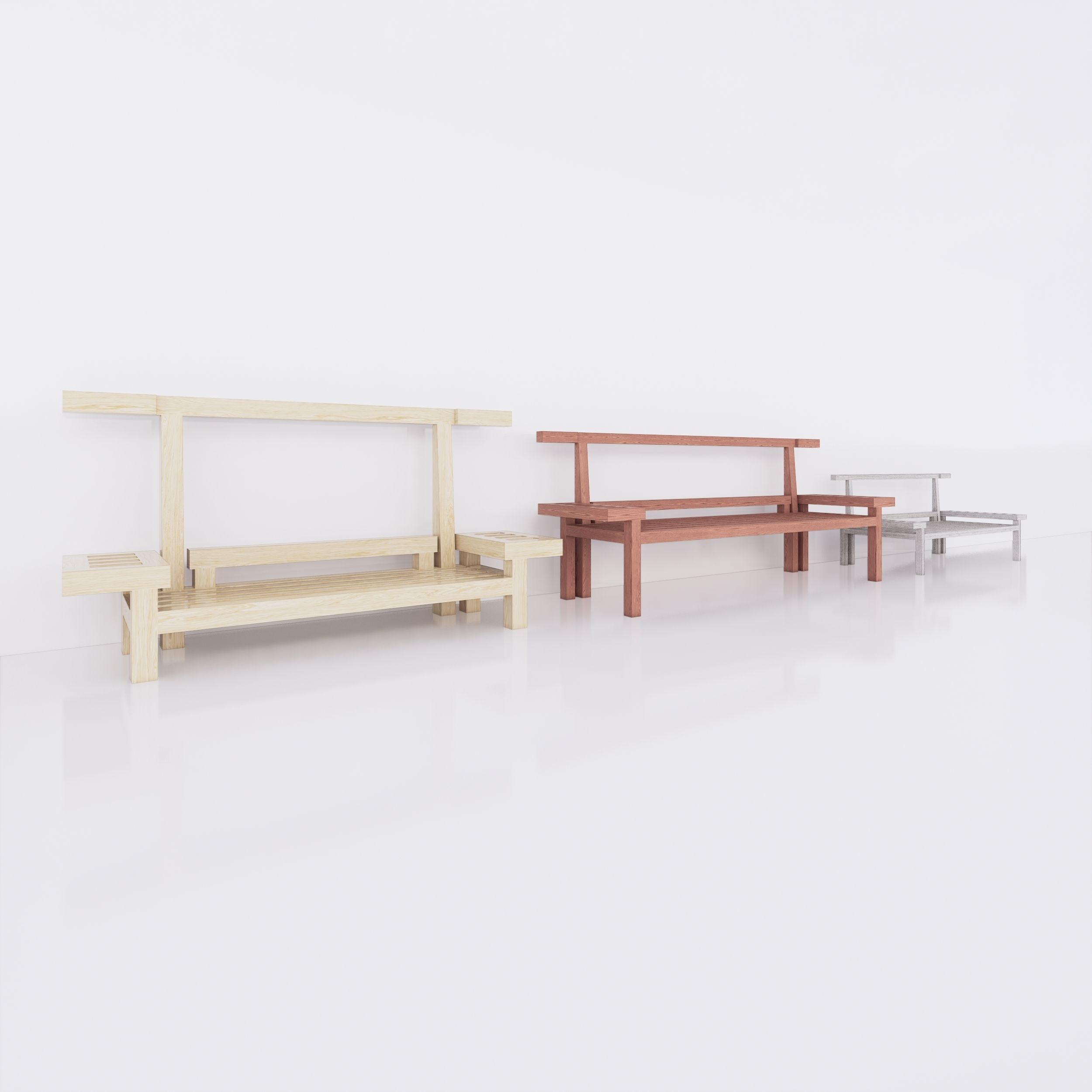 Wooden bench 2 Full parametric Revit Family free VR / AR / lowpoly
