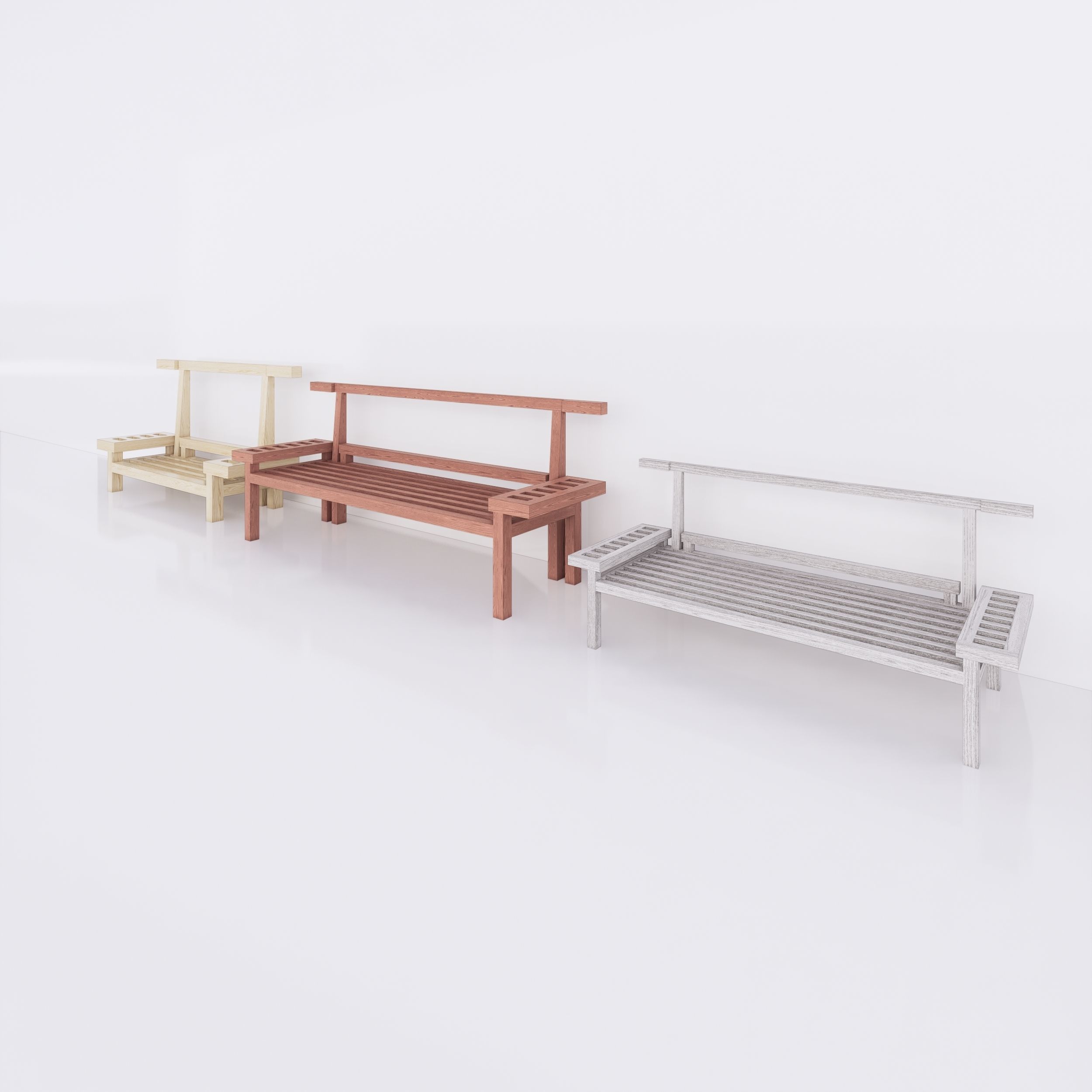 Wooden bench 2 Full parametric Revit Family free VR / AR / lowpoly