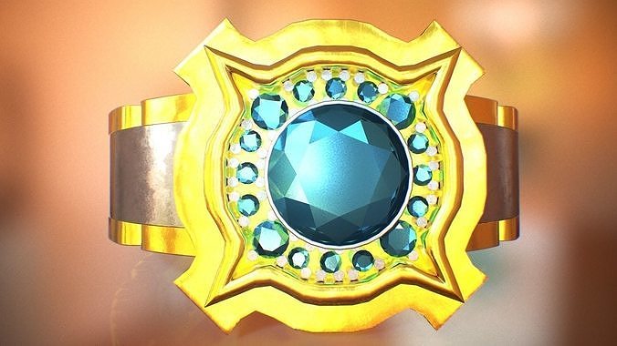 Mech ring with gems Low-poly 3D model