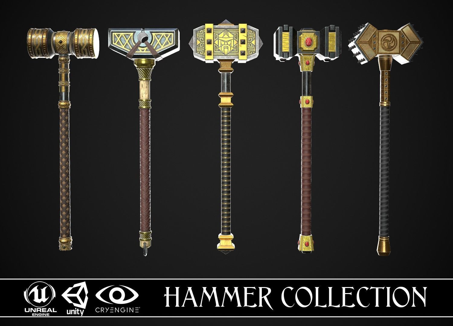 3D PBR Fantasy Great Hammers Collection CGTrader