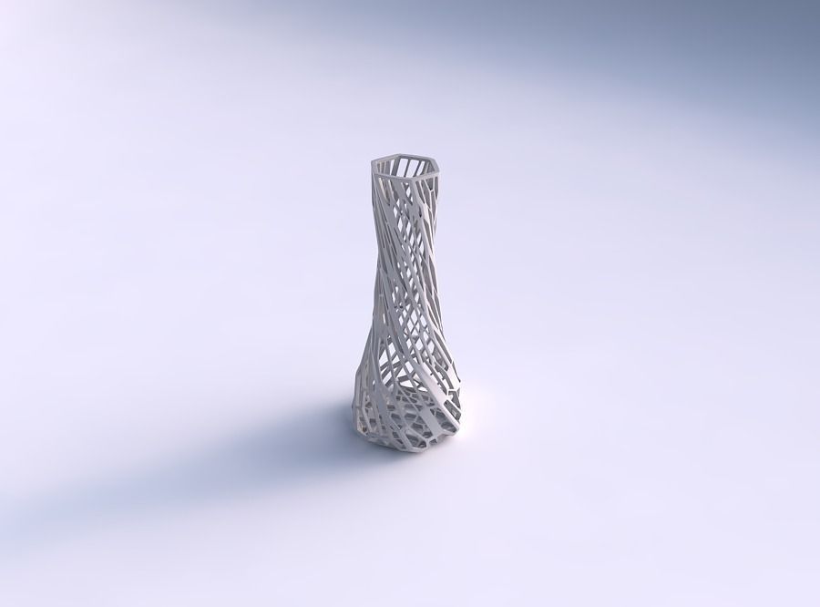 Vase twisted squeezed hexagon with faceted organic lattice 3D print model