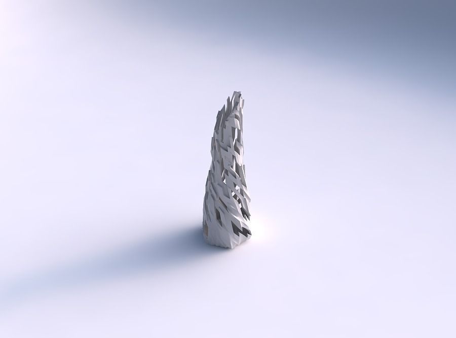 Vase twisted top bent hexagon with cuts and bulges 3D print model