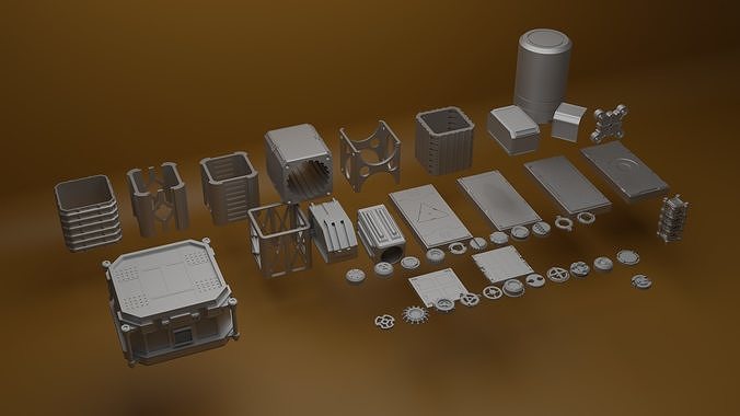 Set of details 44 pieces Low-poly 3D model