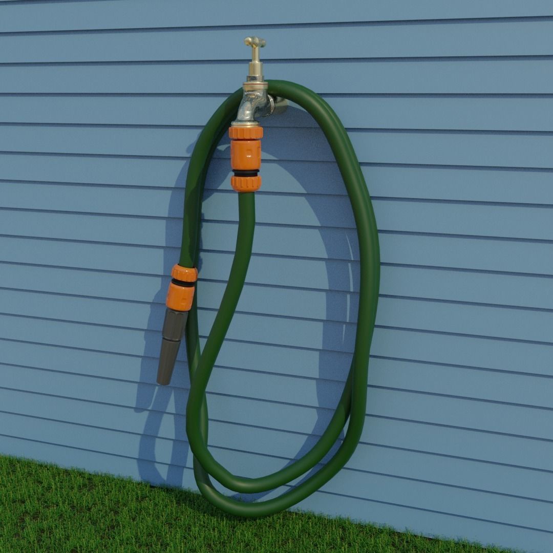 Garden Hose with Fittings 3D model CGTrader