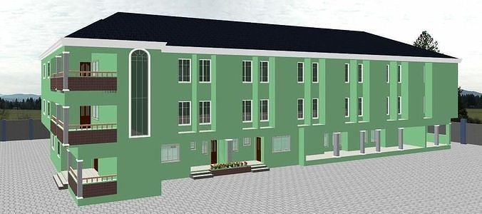 Hostel Building Low-poly 3D model