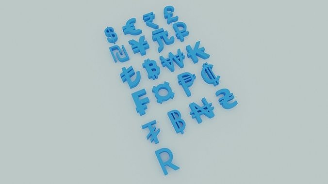 Lowpoly Currency Symbols Low-poly 3D model