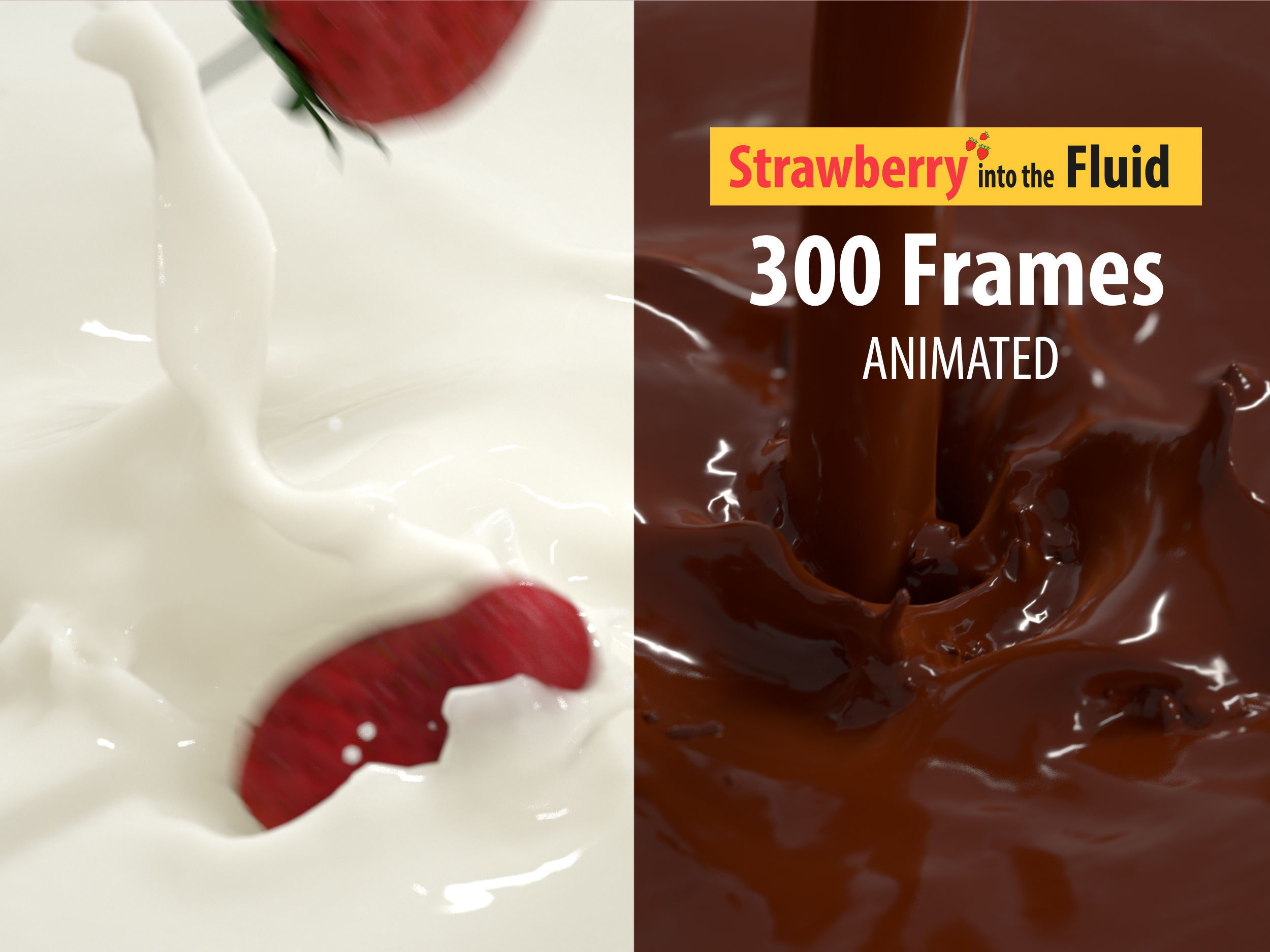 falling Strawberry into Milk and Chocolate Animated Splash
