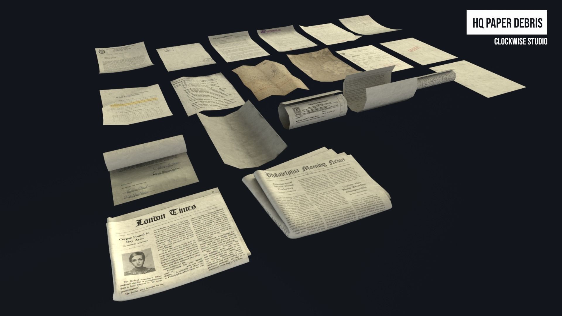 Scattered Paper Debris HQ and Newspaper