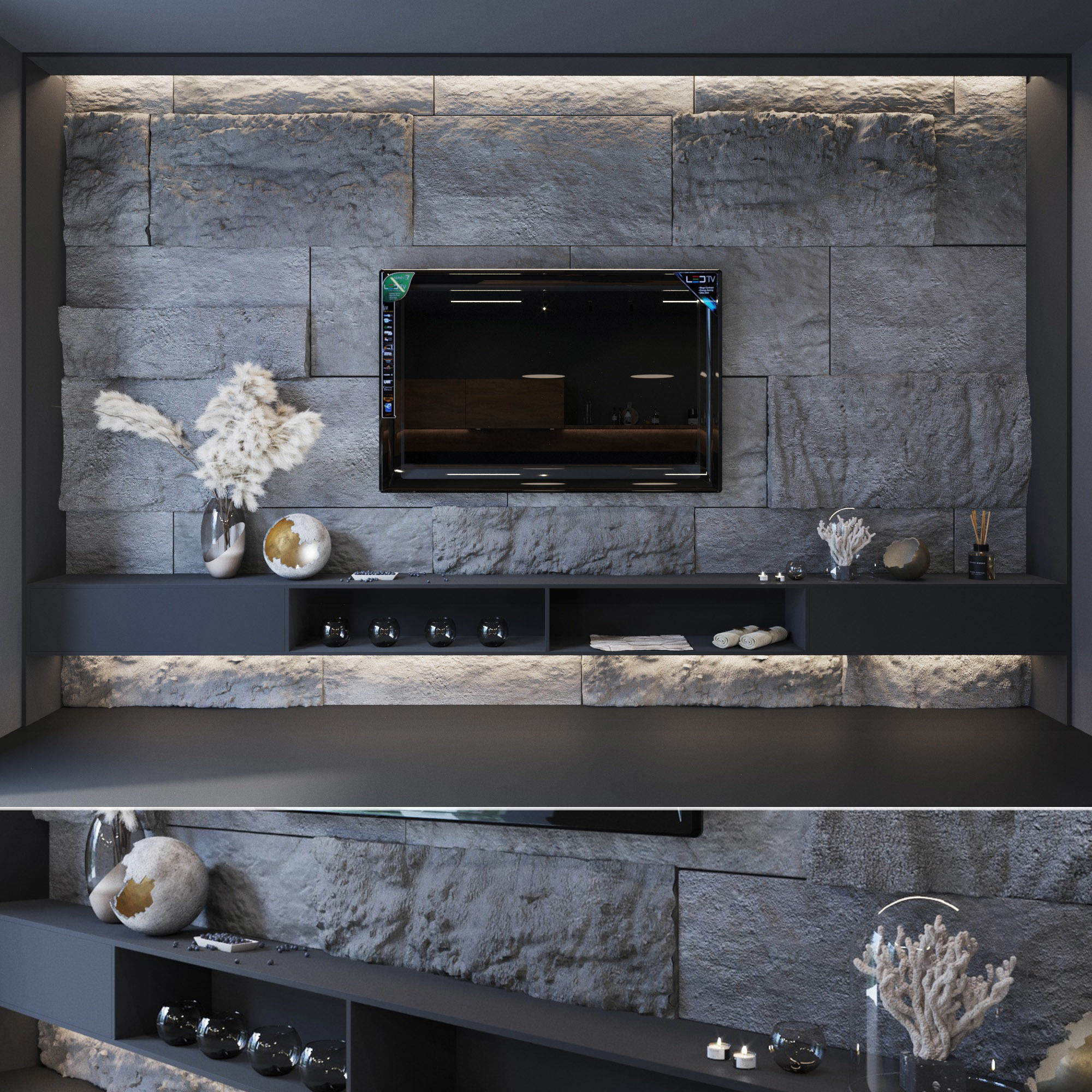 3D model TV stone wall VR / AR / lowpoly CGTrader