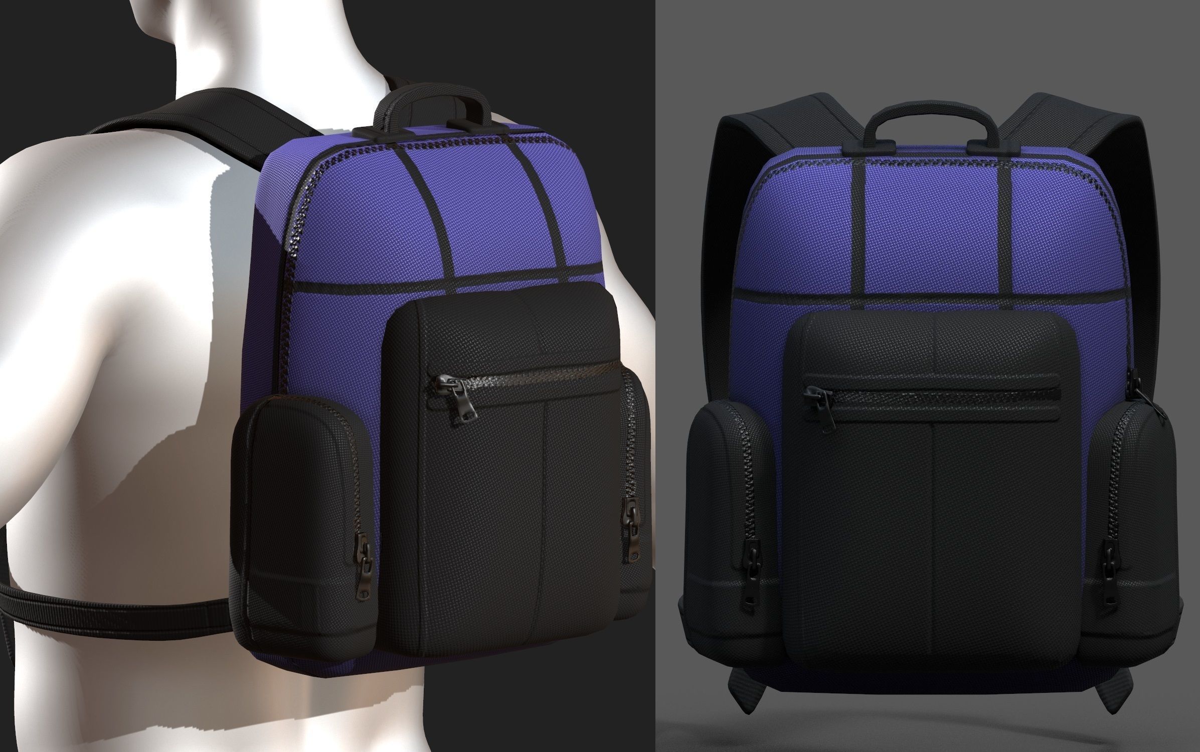 lowpoly Backpack bag baggage Color 3d low poly