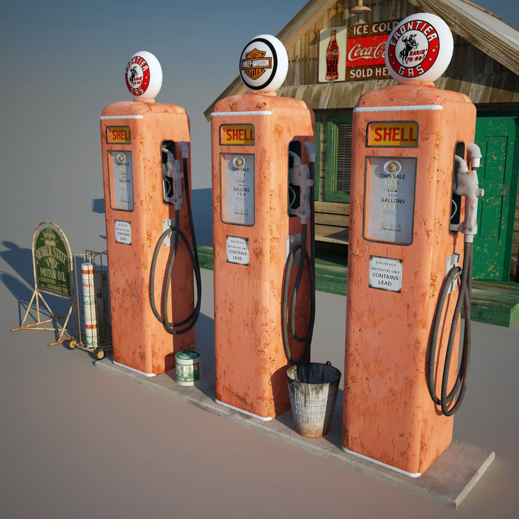 Gas station parts 3D Model .obj .c4d
