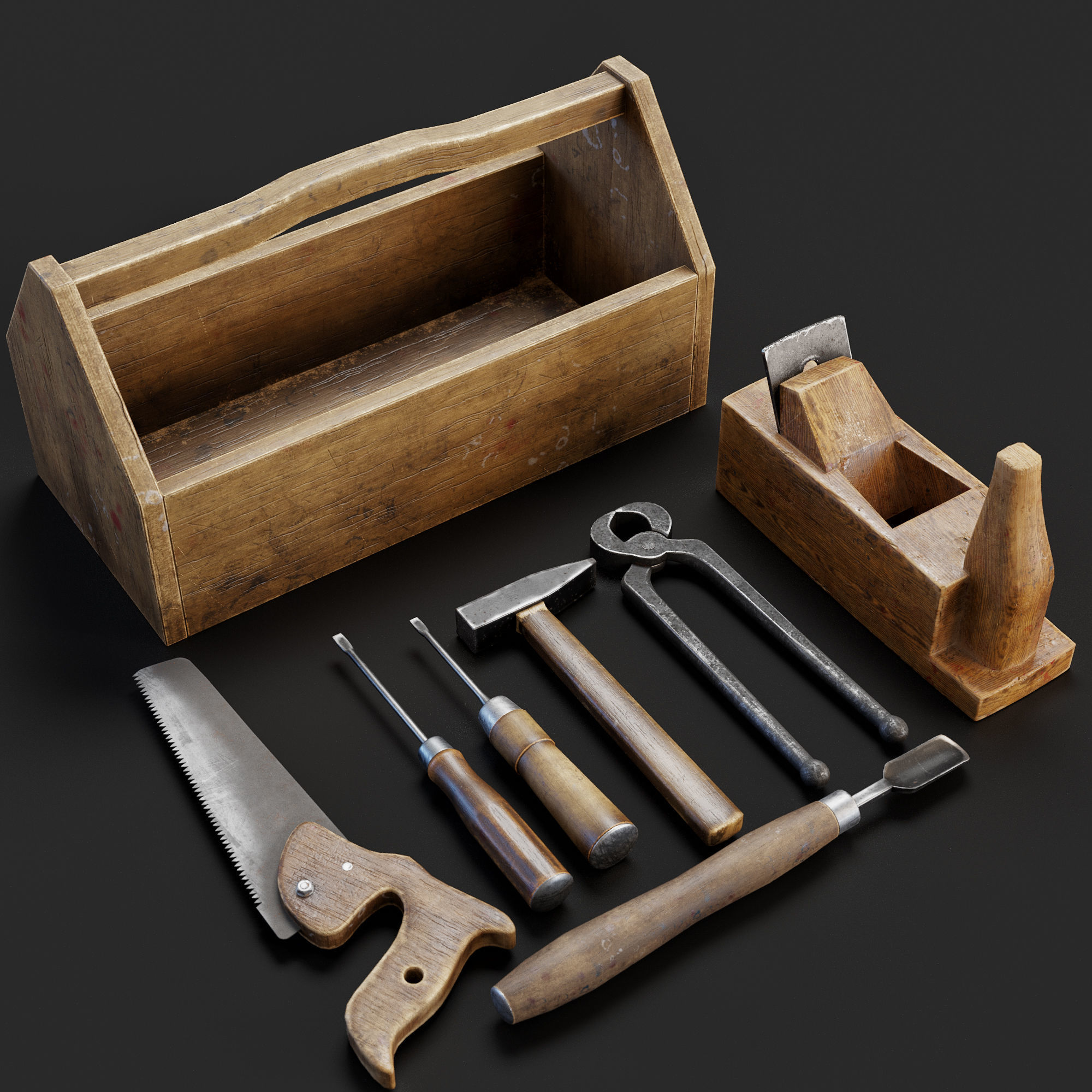 Set of old hand tools 3d model