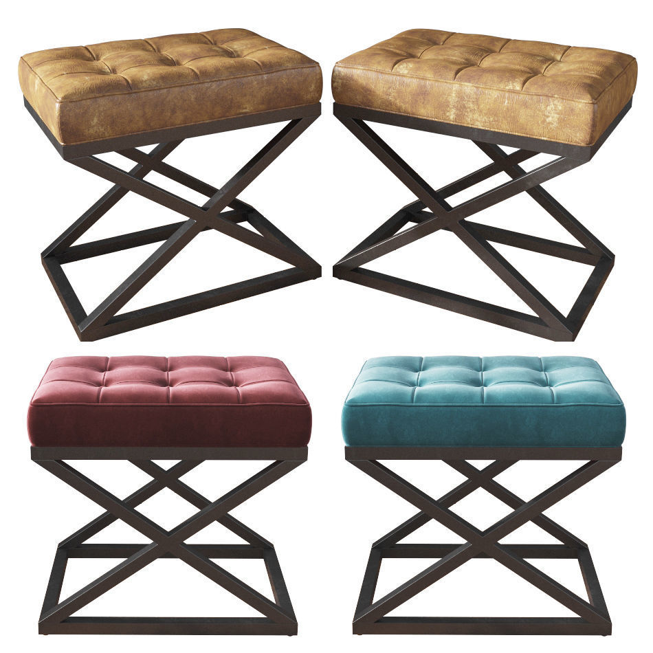KIRKHAM TUFTED LEATHER XBASE STOOL 3D model CGTrader