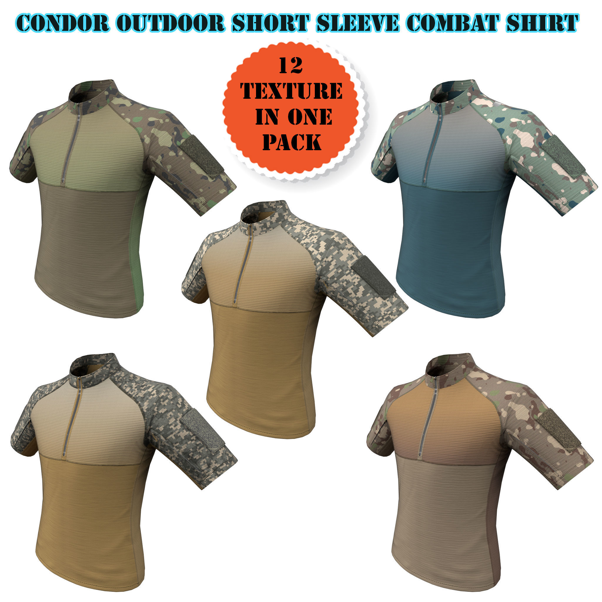 Condor Outdoor Short Sleeve Combat Shirt Low Poly PBR low
