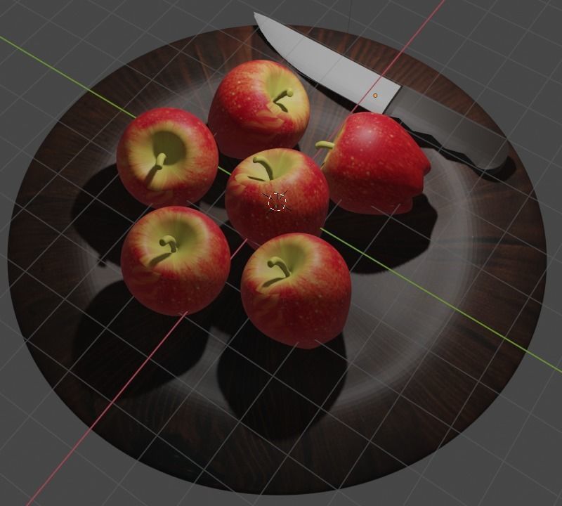 Apple fruit with knife and plate