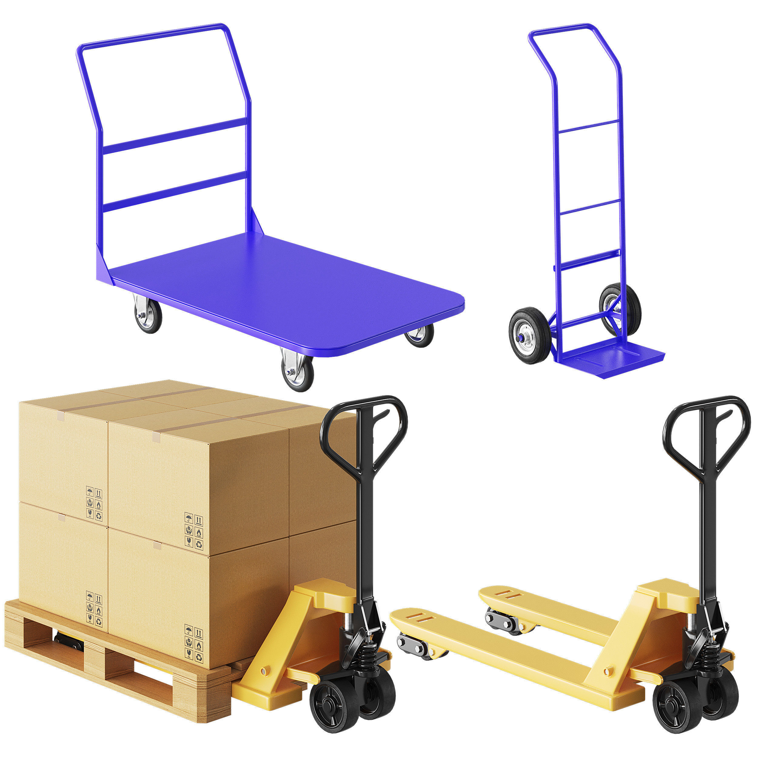 CAT Forklift Manual Loader and Warehouse Carts Kit 3D model CGTrader