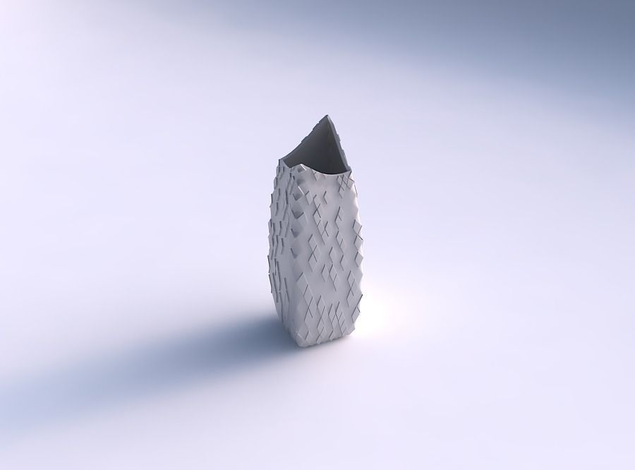 Vase double arc rectangle with scattered diagonal grid plates 3D print model