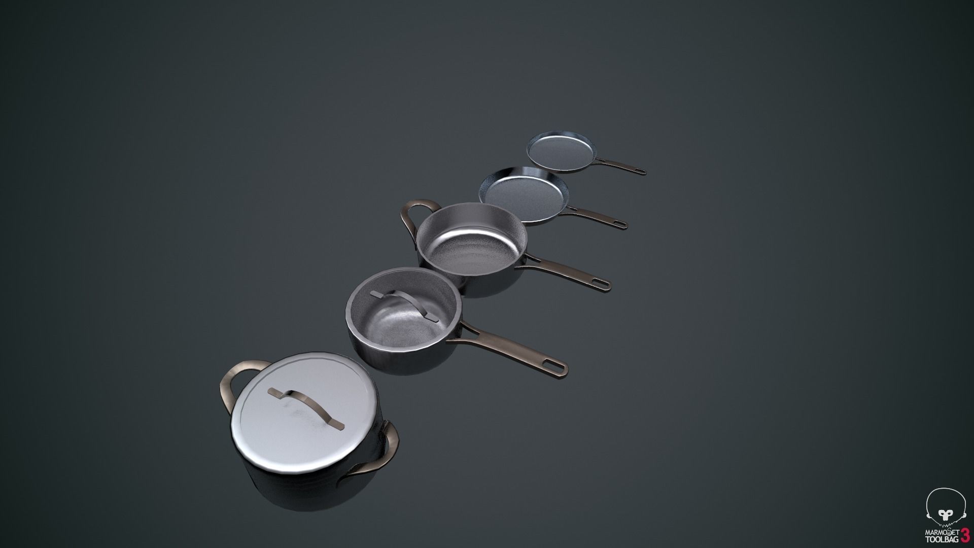 Low poly Pan Set for game or kitchen render Low-poly 3D model