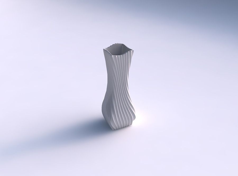 Vase larger opening rectangle with extruded vertical lines 2 3D print model
