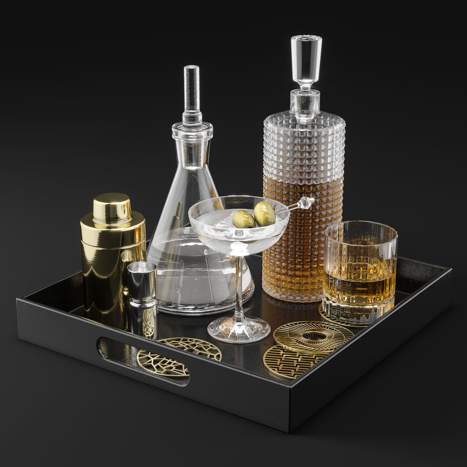 CB2 Barware Coffee Table Decor Set