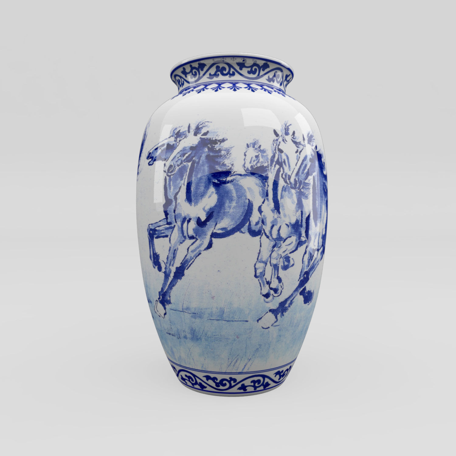 Model Chinese Blue And White Porcelain Vase Horses Vr Ar Chinese Blue And White Porcelain Vase Horses Model Max Obj Mtl Fbx C4d Ma