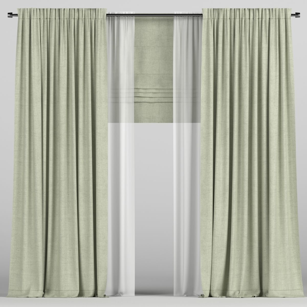 Curtains with tulle and roman blinds 3D model