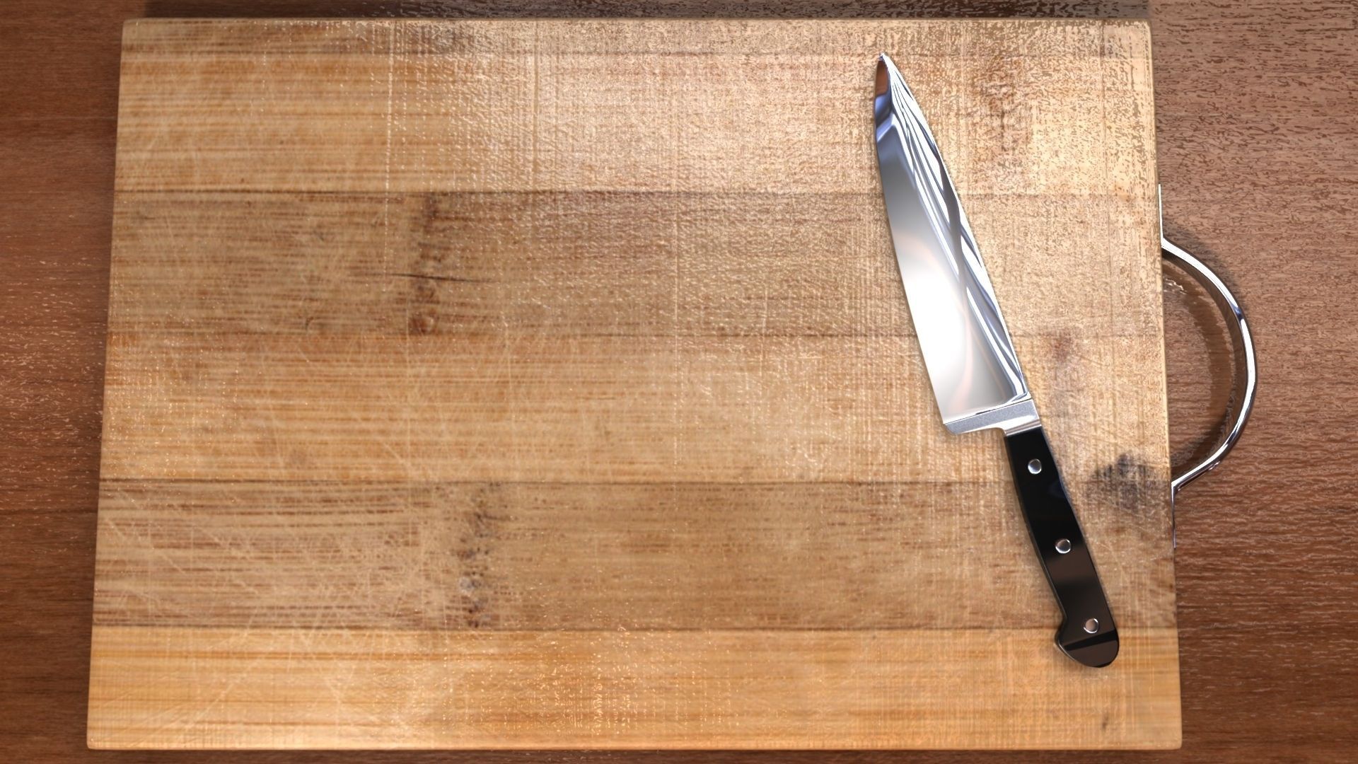 Cutting Board and Knife 3D Model