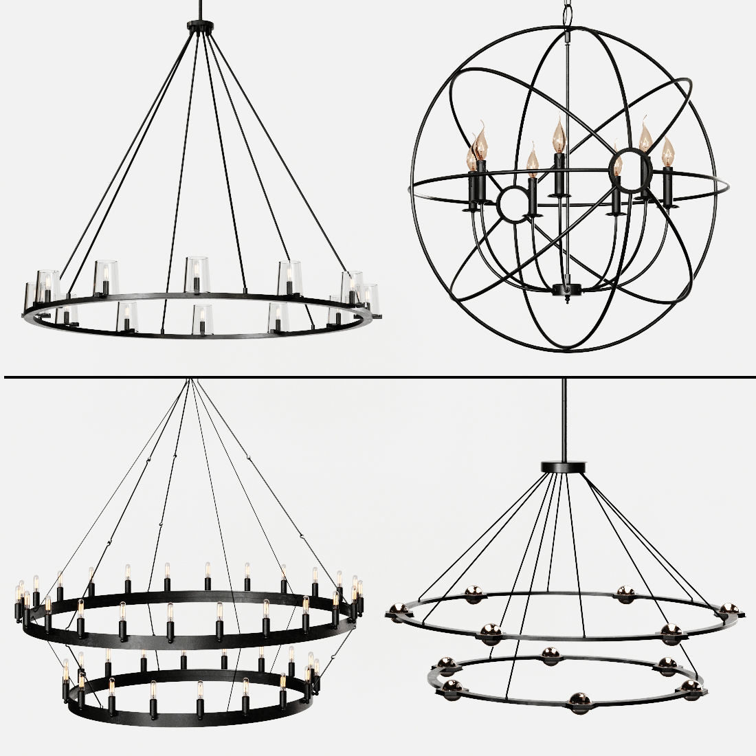 4 type Restoration Hardware Round Chandelier Set 004 3D model CGTrader