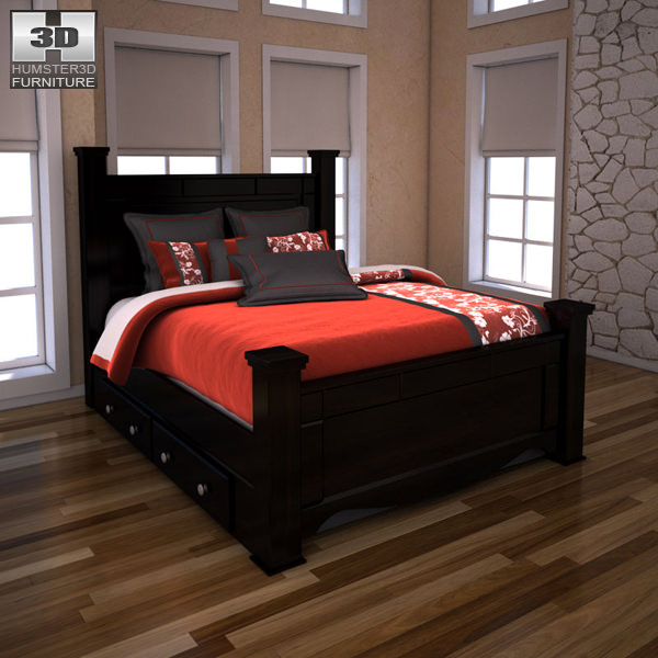 Ashley Shay Queen Poster Bed With Storage 3d Model