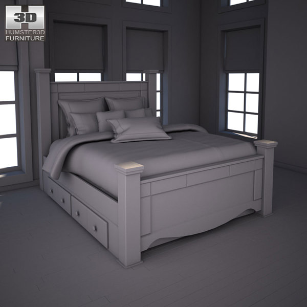 3d Model Ashley Shay Queen Poster Bed With Storage Vr Ar Low Ashley Shay Queen Poster Bed With Storage 3d Model Low Poly Max Obj Mtl 3ds