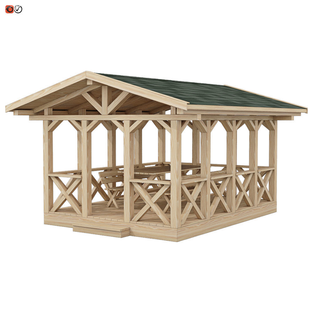 Garden Gazebo made of wood 3D model