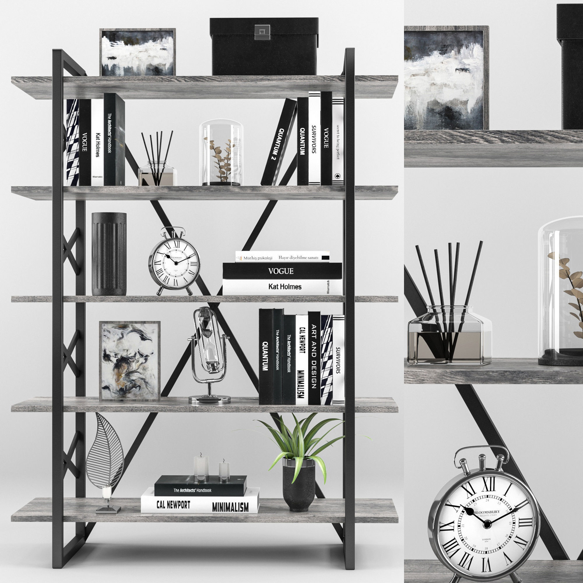 decorative set on bookshelf 3D model