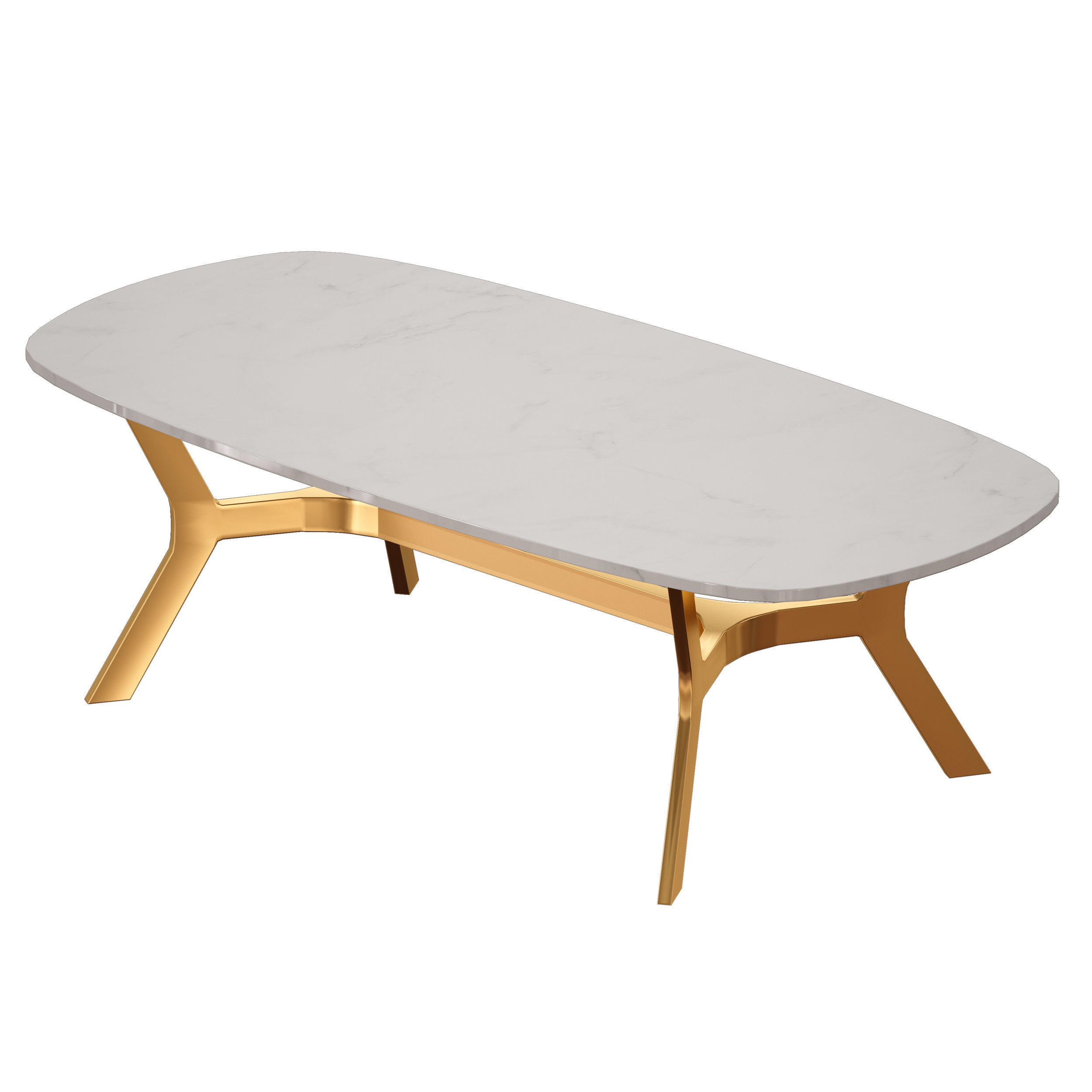 Elke Rectangular Marble Coffee Table with Brass Base 3D model CGTrader