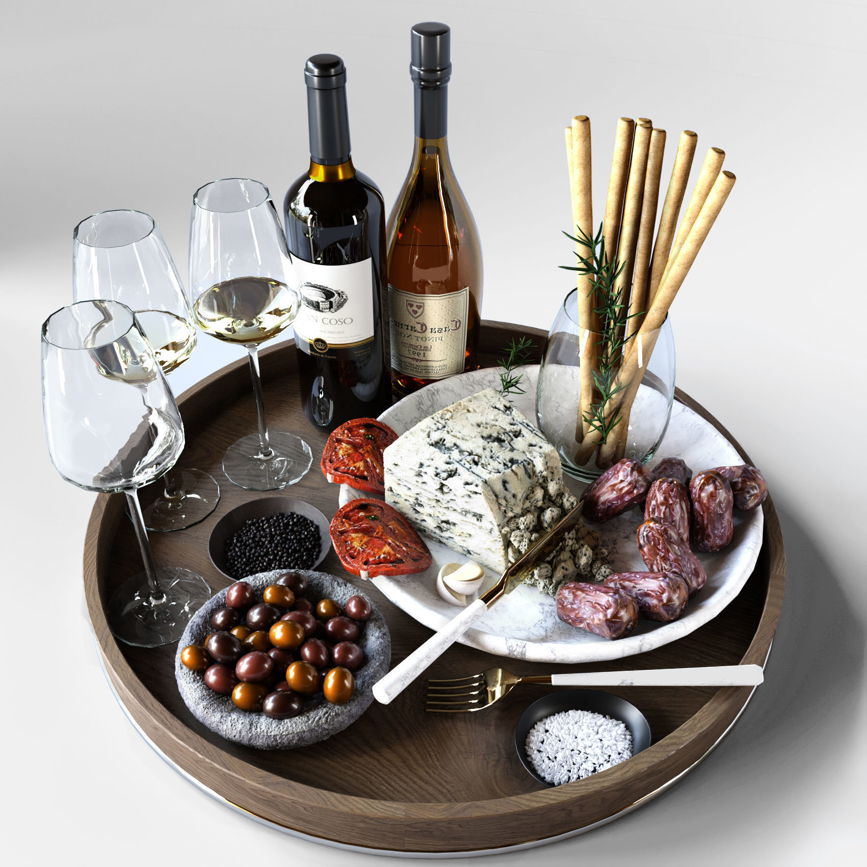 Grocery set Cheese food wine